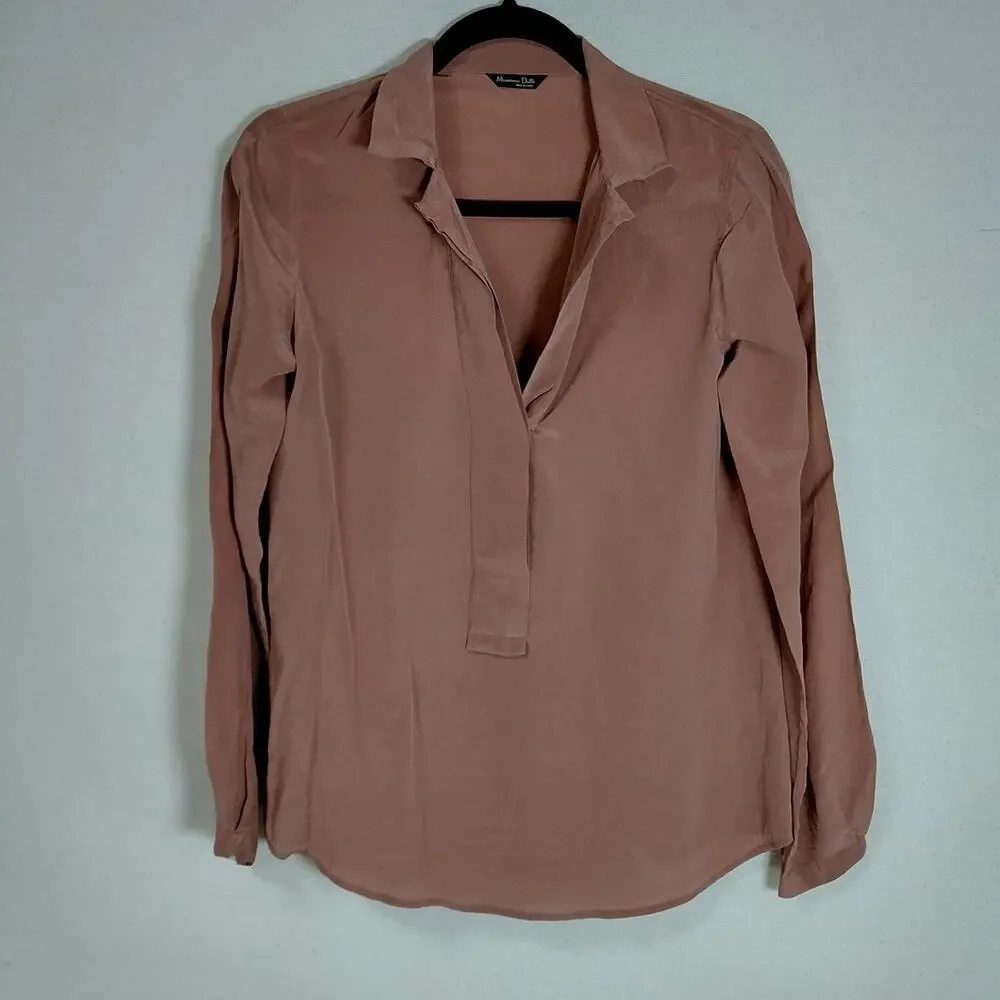 Massimo Dutti 100% Silk V-Neck Lightweight Breathable Blouse Women Size 4 - Picture 2 of 10